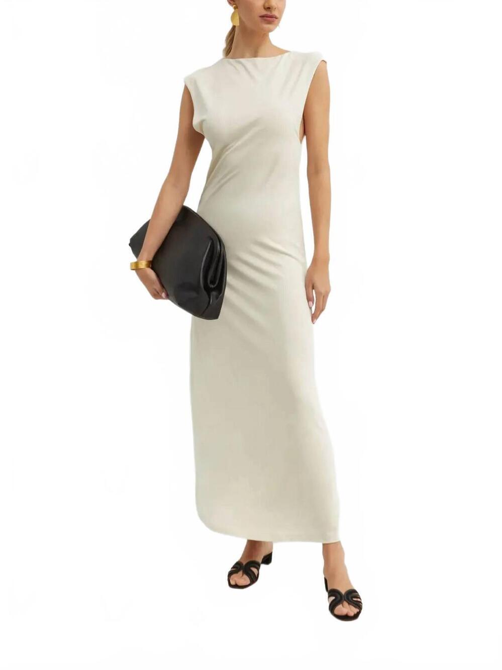 NEW AYA MUSE boat-neck midi dress in off white